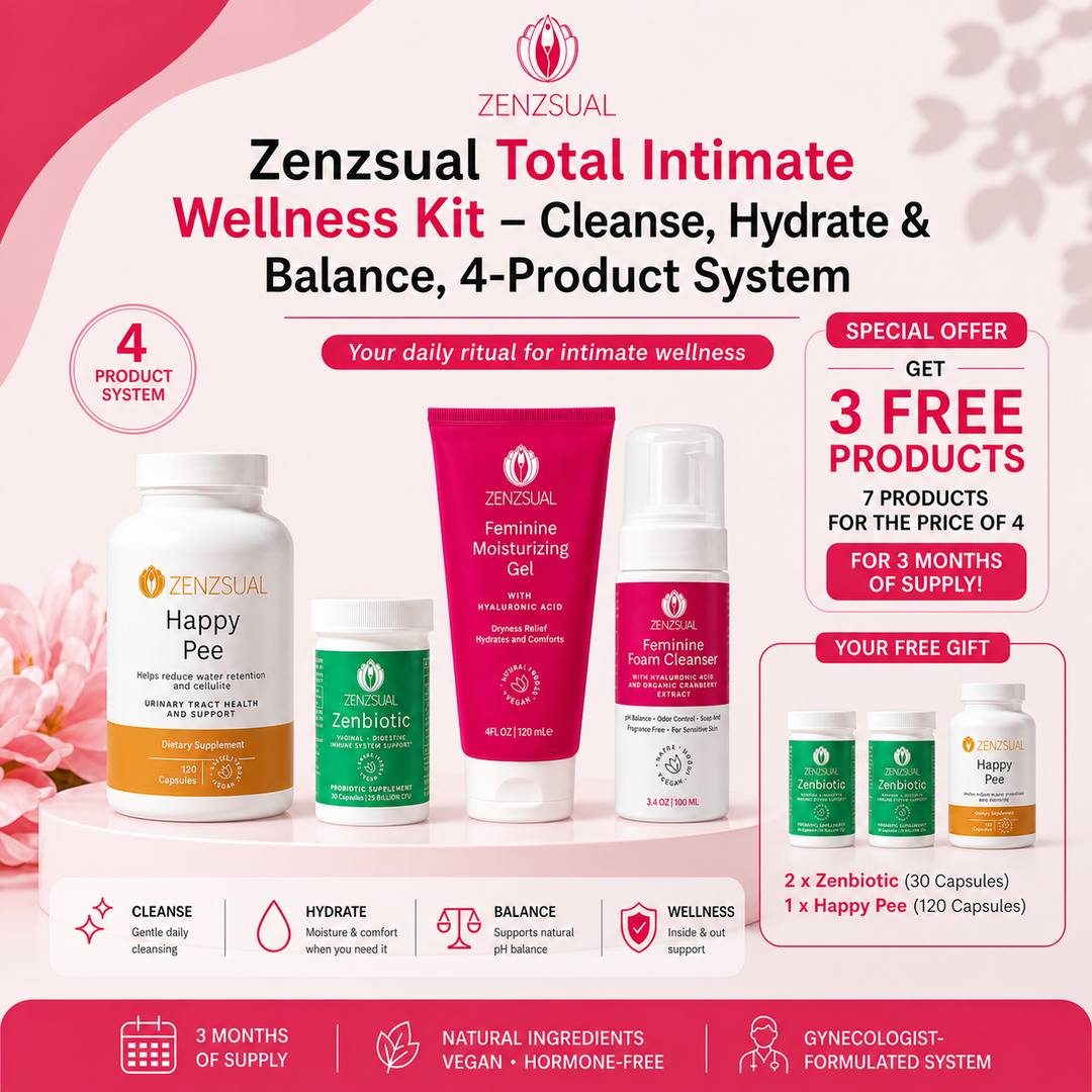 Zenzsual Total Intimate Wellness Kit – Cleanse, Hydrate & Balance. 3-Month Complete System, 7 Full-Size Products