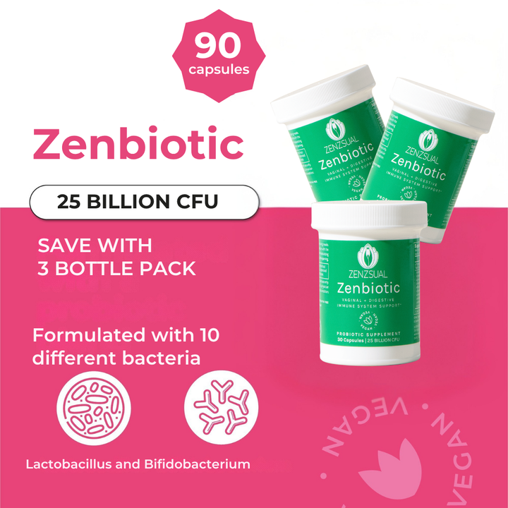 ZENZSUAL Zenbiotic 3 Pack Women's Probiotic 25 Billion CFU 30 Capsules Optimum Health Supplement for Intimate Health Odor & pH Support Gut Health Vegan Friendly Digestive Support