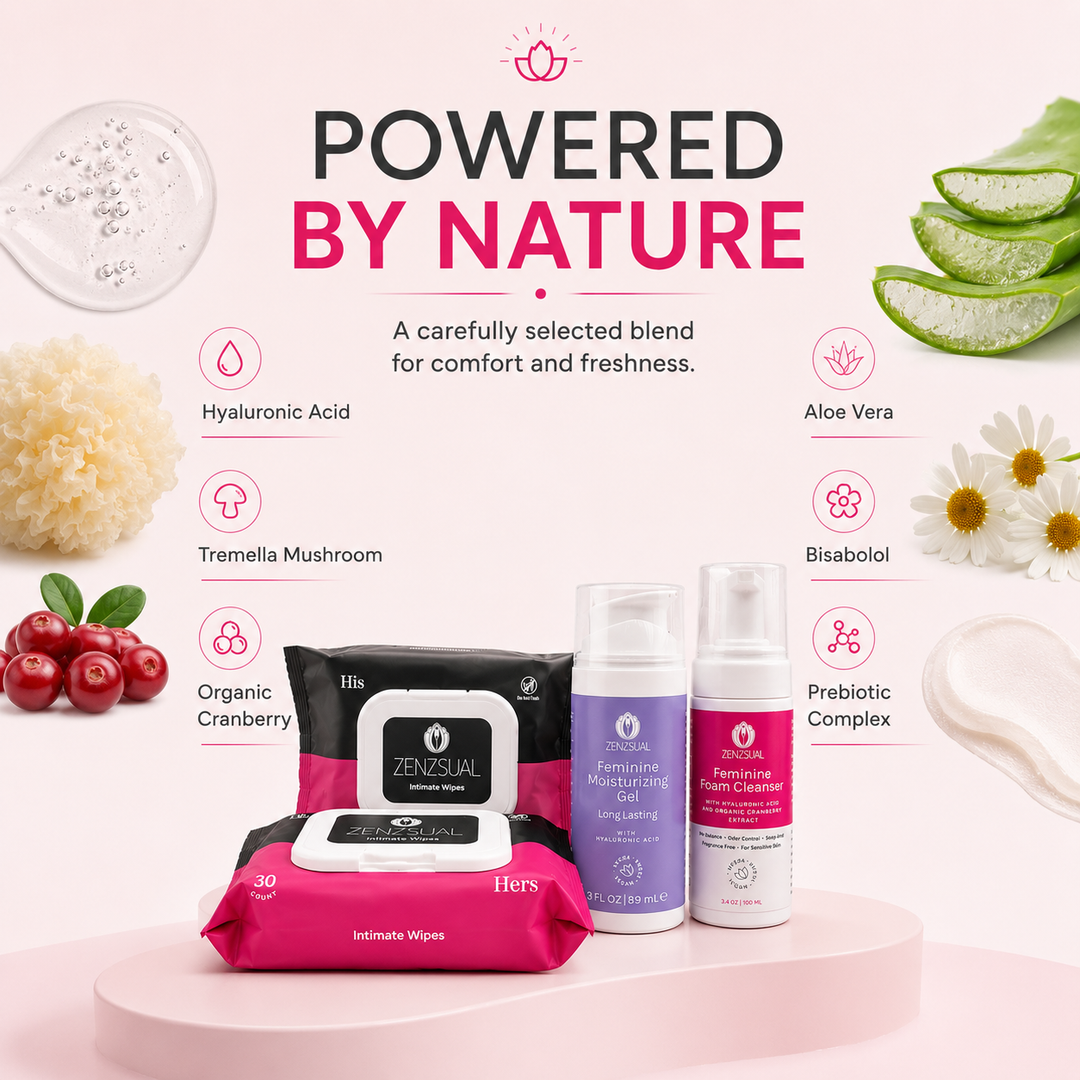 Zenzsual Intimate Comfort & Freshness Kit – Long-Lasting Gel, Foam & Wipes, 4-Piece Set