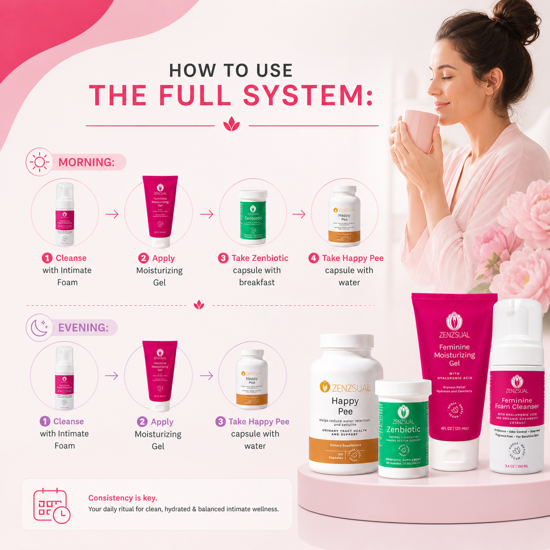 Zenzsual Total Intimate Wellness Kit – Cleanse, Hydrate & Balance. 3-Month Complete System, 7 Full-Size Products