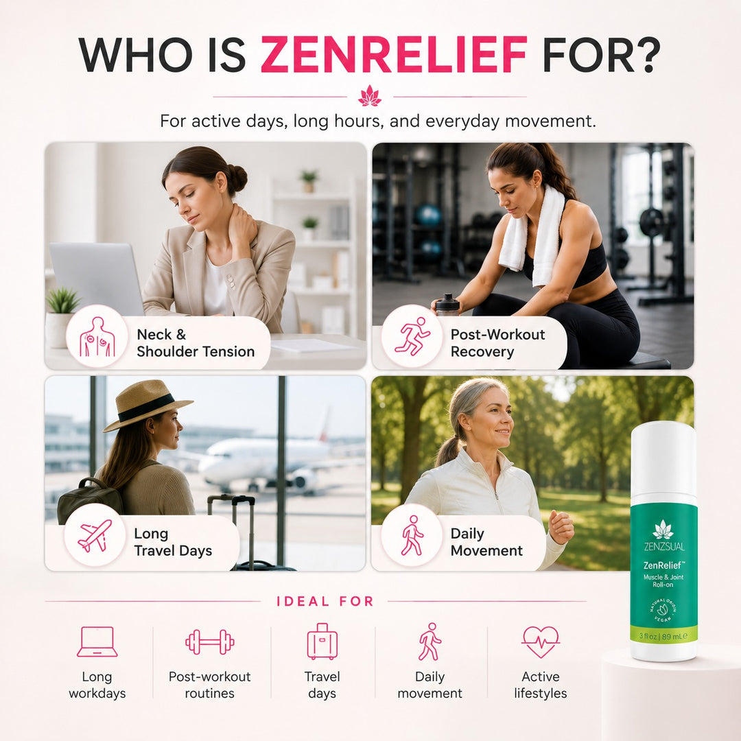 Zenzsual ZenRelief Cooling Roll-On for Muscles & Joints – Menthol & Essential Oils, 3 fl oz