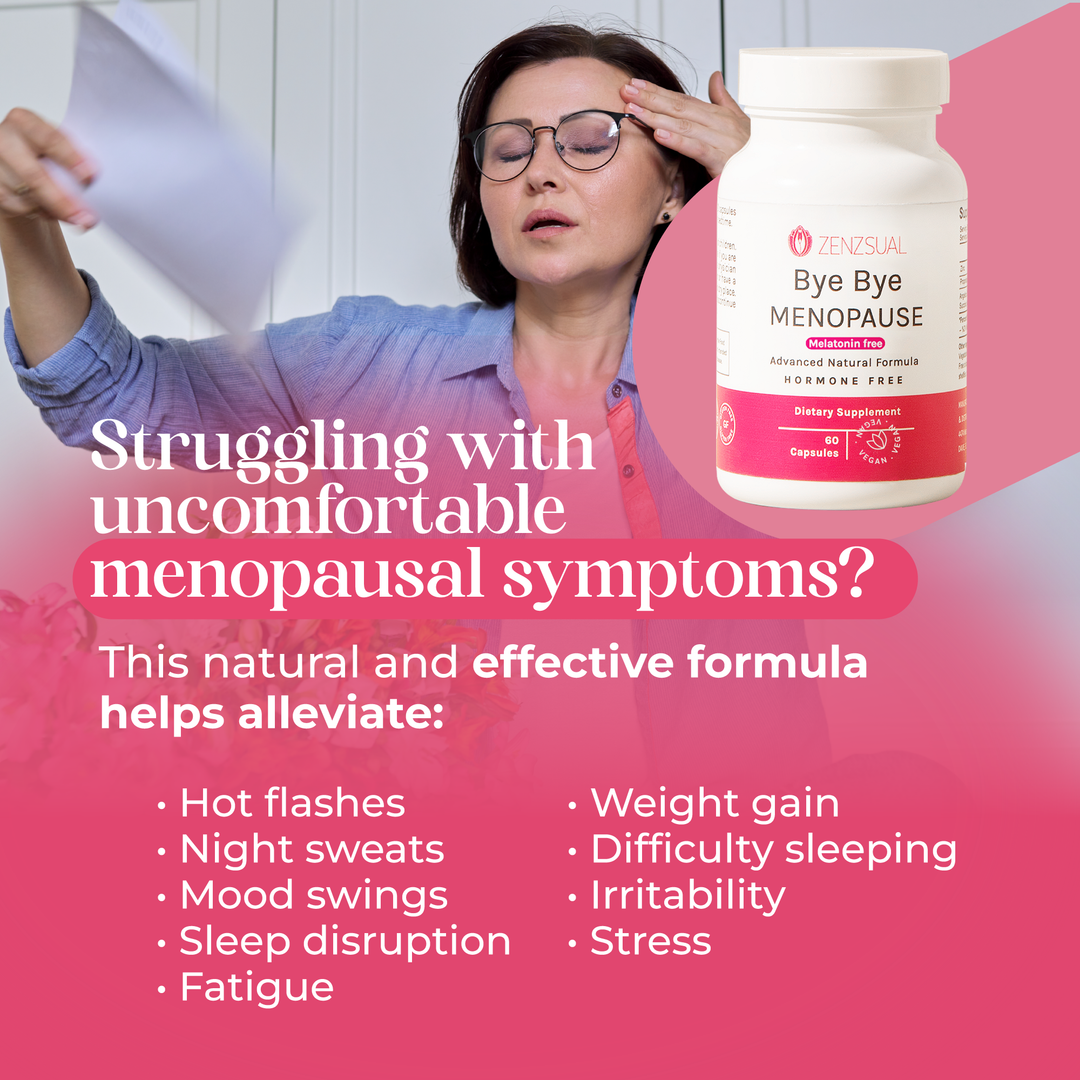 Zenzsual Bye Bye Menopause | Melatonin-Free Formula |  Hormone-Free Menopause Support | Mood & Daily Balance | Women 40+