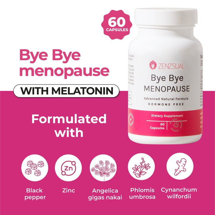Zenzsual Bye Bye Menopause | Natural Hormone-Free Support Supplement |  Sleep, Mood & Balance for Women | 30 Servings