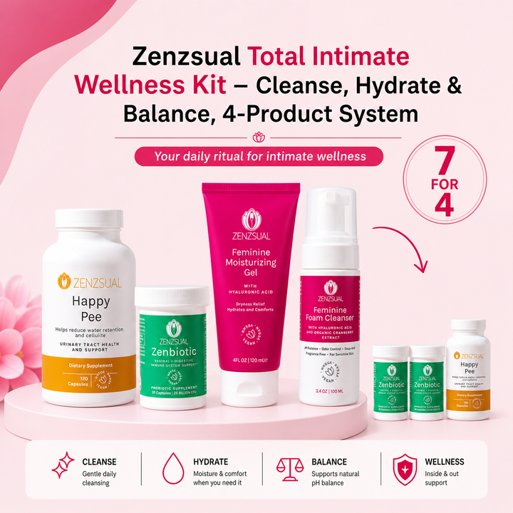 Zenzsual Total Intimate Wellness Kit – Cleanse, Hydrate & Balance. 3-Month Complete System, 7 Full-Size Products