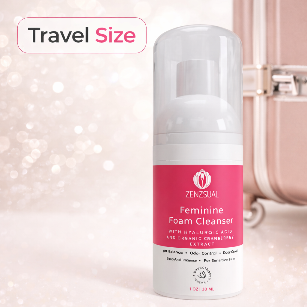 Zenzsual Feminine Foam Cleanser Travel Size | Hyaluronic Acid  & Organic Cranberry Extract | pH-Balanced | Fragrance-Free | 3.4 FL OZ