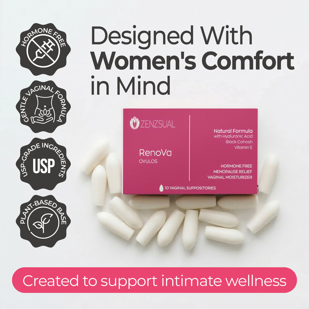 ZENZSUAL Renova Vaginal Moisture Ovules | Hyaluronic Acid Intimate Hydration | Hormone-Free Feminine Comfort Support | 1 Pack