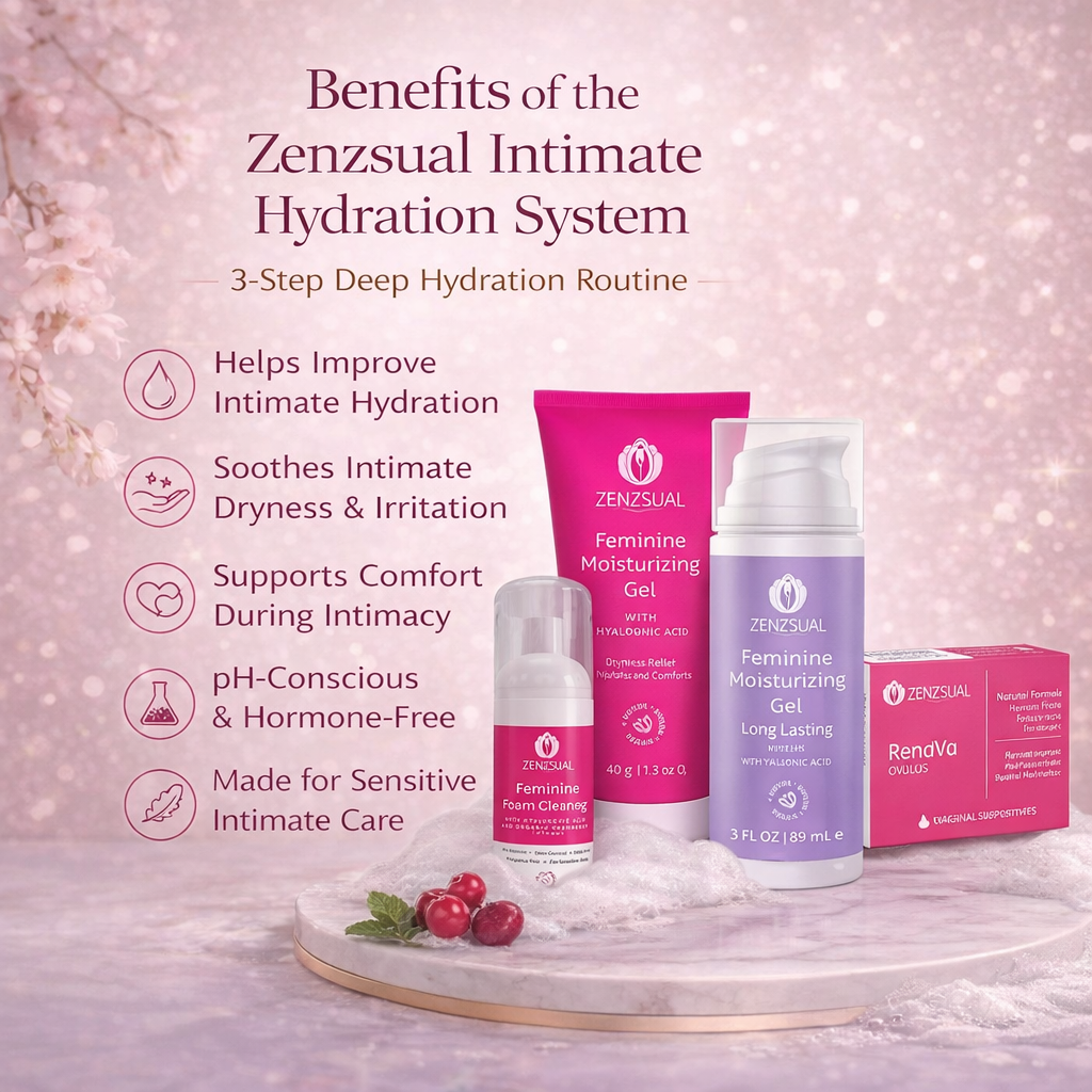 Zenzsual 3-Step Feminine Hydration System | Daily Gel +  Renova Ovules + Long Lasting Gel | Hyaluronic Acid |  Women's Daily Comfort & Moisture Kit