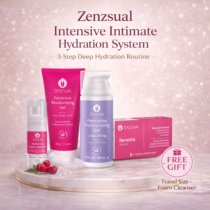 Zenzsual 3-Step Feminine Hydration System | Daily Gel +  Renova Ovules + Long Lasting Gel | Hyaluronic Acid |  Women's Daily Comfort & Moisture Kit