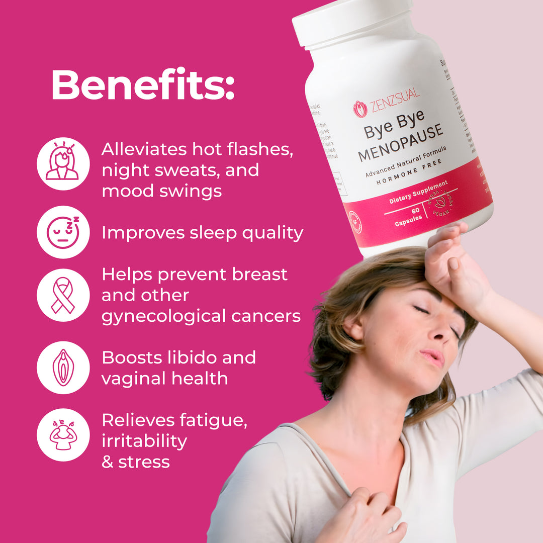 Zenzsual Bye Bye Menopause | Natural Hormone-Free Support Supplement |  Sleep, Mood & Balance for Women | 30 Servings