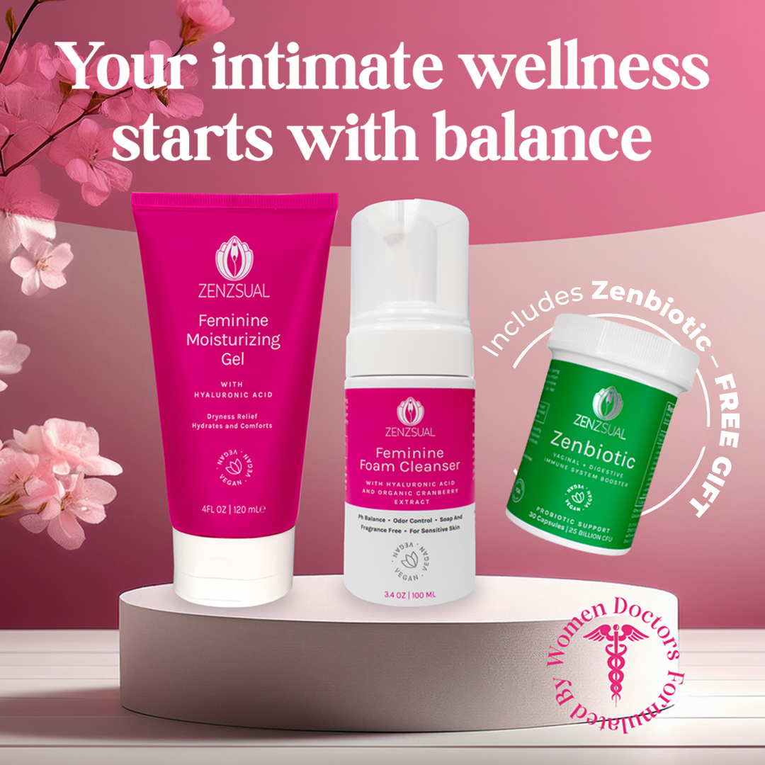 ZENZSUAL pH Balance Kit - Hydrate & Cleanse Intimate Set with Foaming Cleanser & Hydrating Gel - OB-GYN Approved for Sensitive Skin - Includes Free Zenbiotic Probiotic - Fragrance-Free & Vegan - Feminine Wellness System - Moisturizing