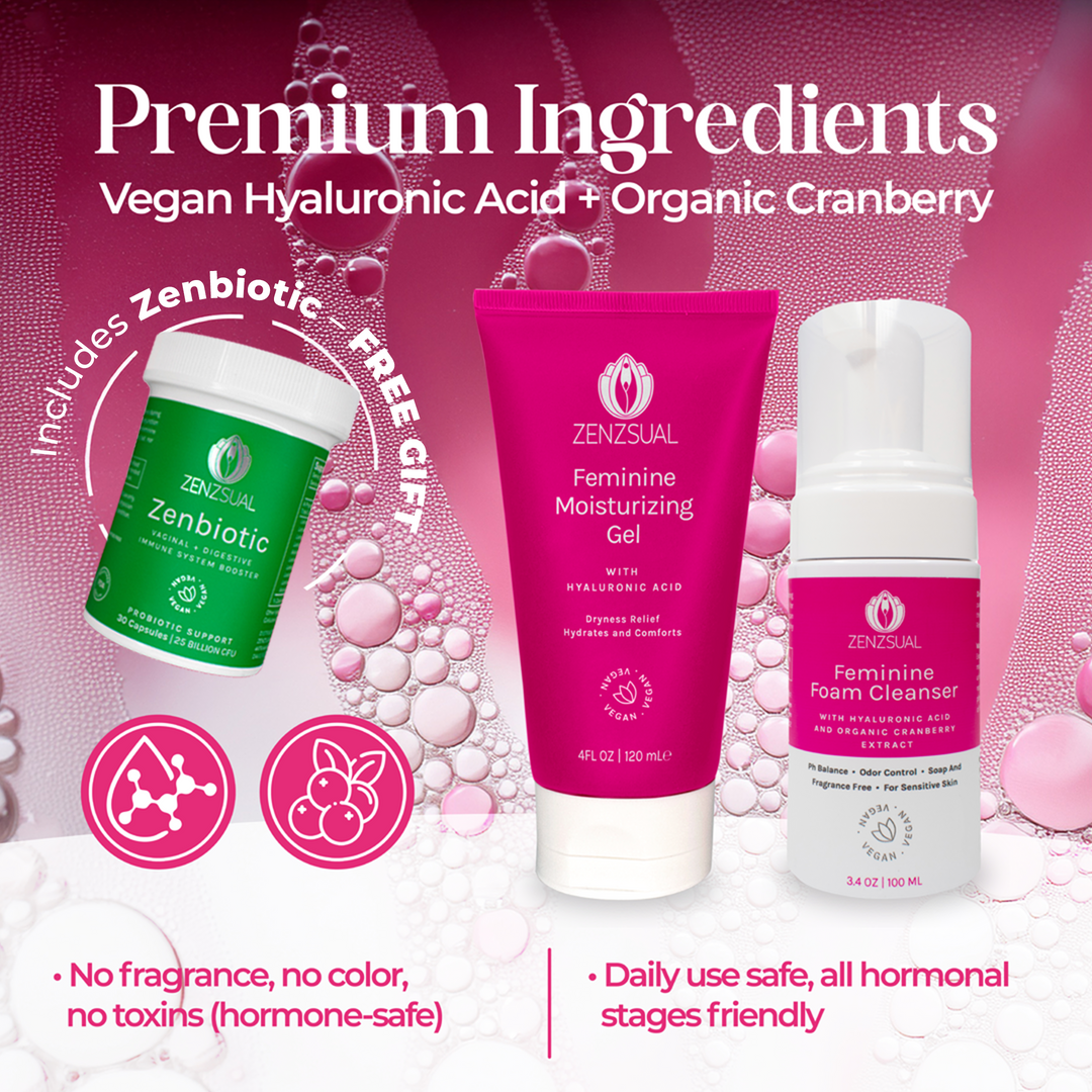 ZENZSUAL pH Balance Kit - Hydrate & Cleanse Intimate Set with Foaming Cleanser & Hydrating Gel - OB-GYN Approved for Sensitive Skin - Includes Free Zenbiotic Probiotic - Fragrance-Free & Vegan - Feminine Wellness System - Moisturizing